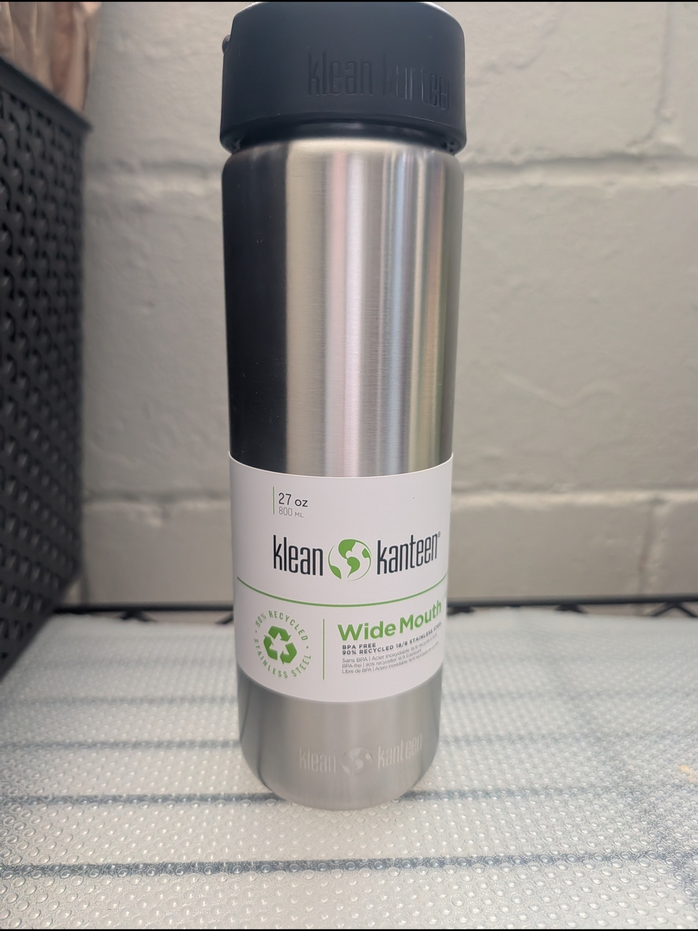 Klean Kanteen Stainless Steel Wide Mouth Water Bottle - Silver/Black